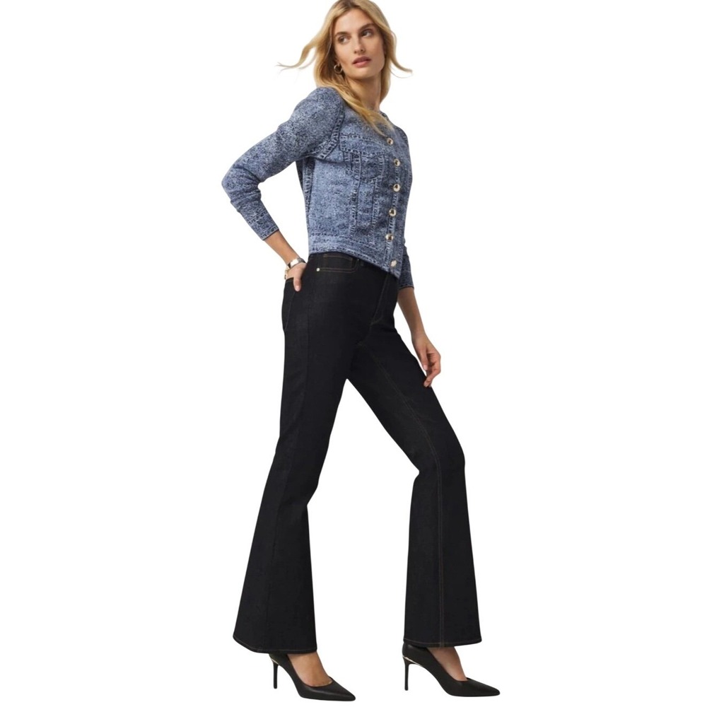 J. Jill Flare Leg Stretch Jeans Womens 10 Indigo Blue Denim Dark Wash Retro